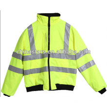 EN471 Certified Fluorescent Yellow Stand-Collar Reflective Winter Safety Jacket